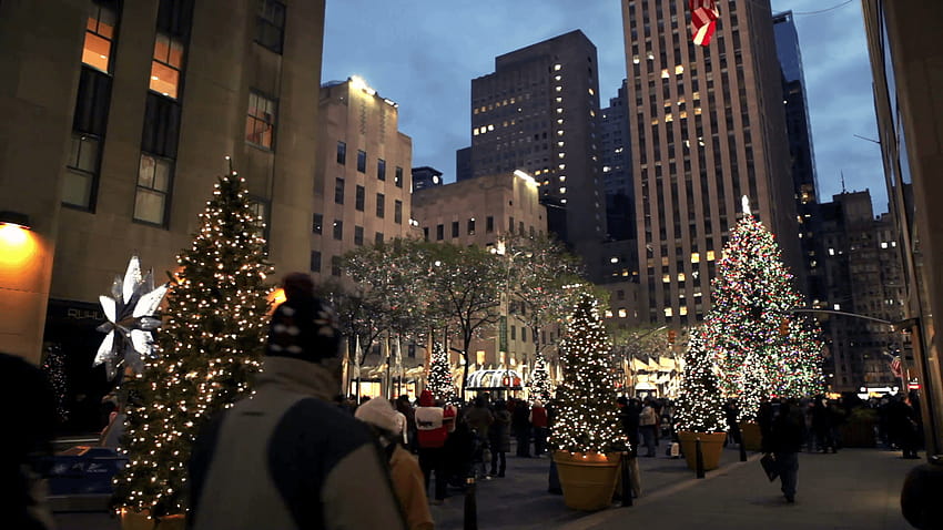 Коледна елха и светлини в Ню Йорк 4 акции, Рокфелер център Коледа HD тапет