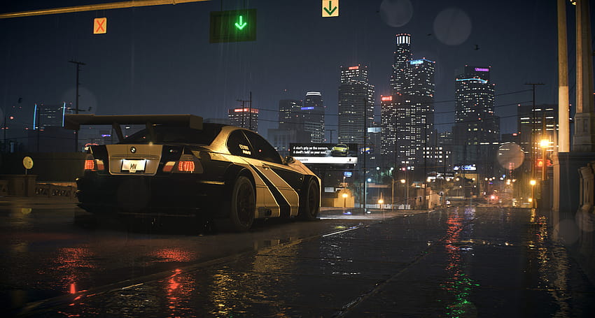 : BMW M3 GTR, Need for Speed, car, city, night, rain 7680x4108, nfs bmw HD wallpaper