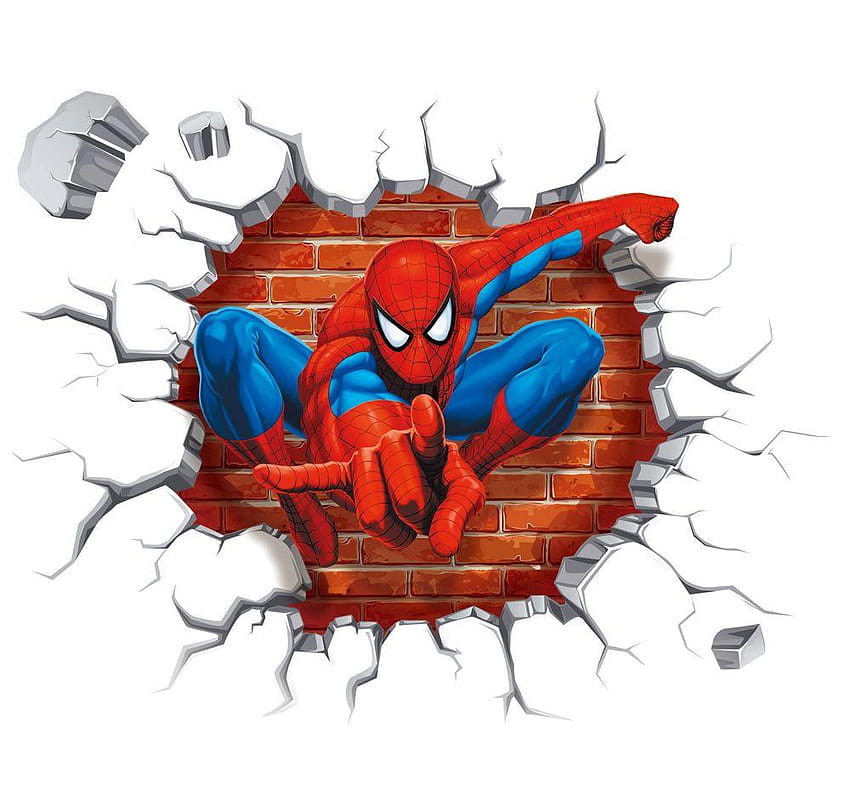 슈퍼 영웅 스파이더 맨 깨는 벽 3D 효과 벽 스티커 데칼, 스파이더 맨 배경 HD 월페이퍼