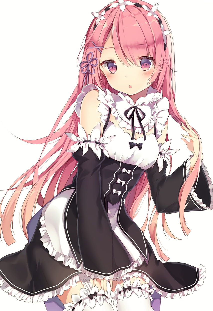 Rezero Ram digital , white background, maid outfit, maid, ram re zero HD phone wallpaper