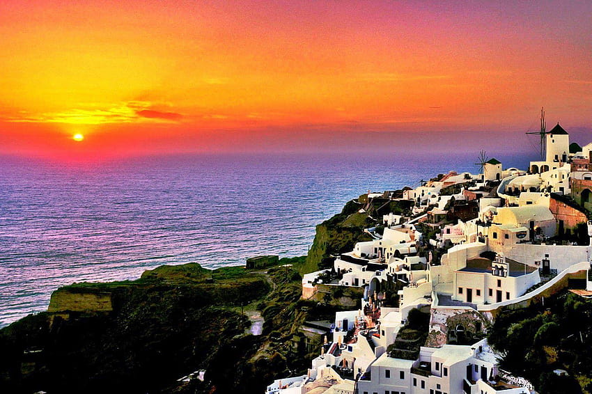 Santorini Sunset Greece, honeymoon sunset HD wallpaper