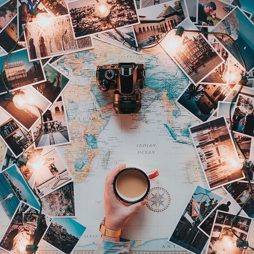 travel, camera, map, coffee mug, graphy HD phone wallpaper