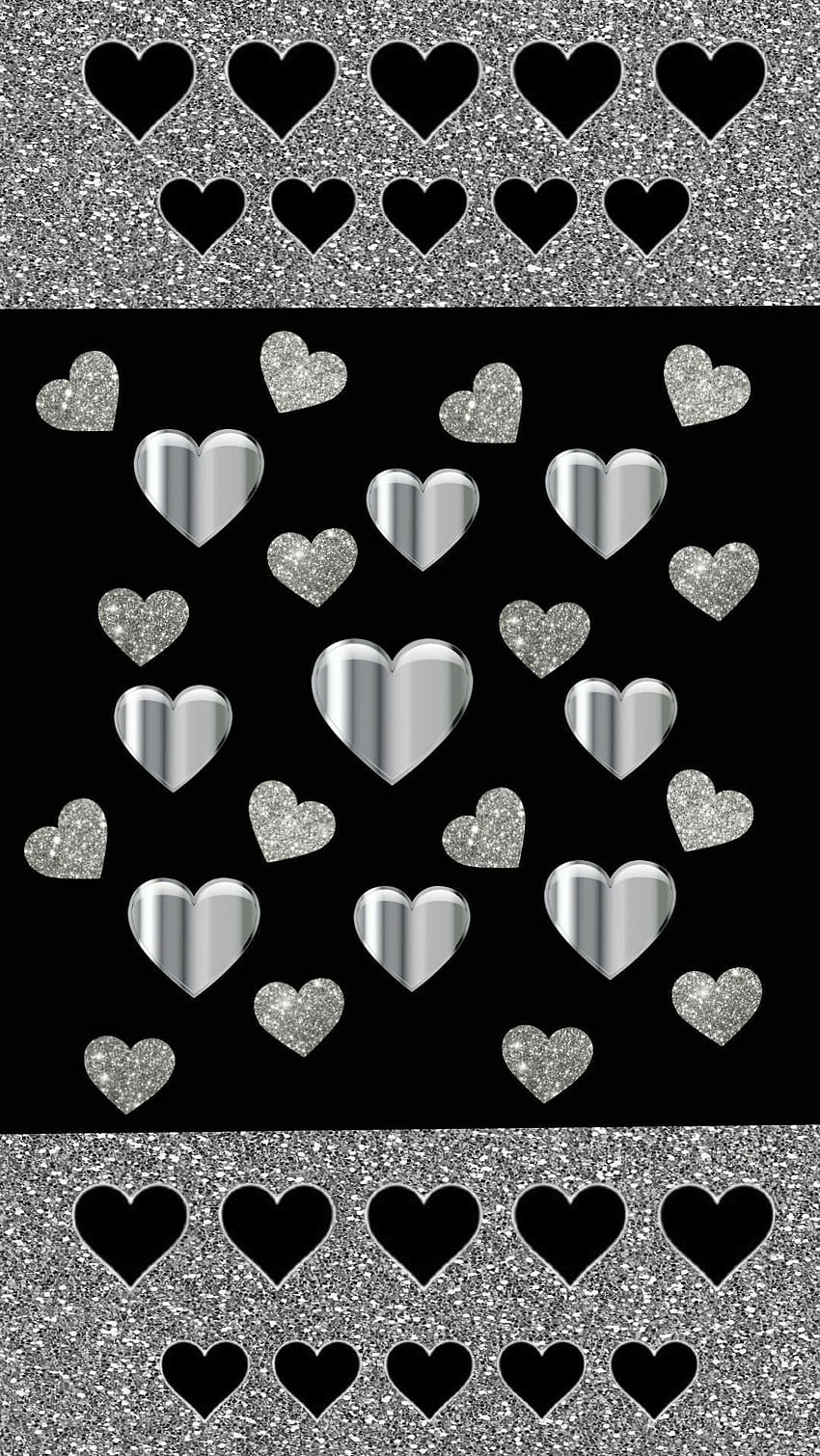 Silver glitter hearts ... afari, black and white valentine HD phone wallpaper