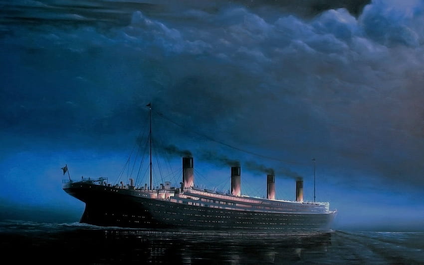 Gri kruvazör çizimi, Titanic, deniz, gece, bulutlar, titanic 2012 HD duvar kağıdı
