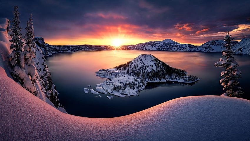 Crater Lake National Park Oregon Usa Formed By The Volcano That Has Now Collapsed The Mountain Mazama Winter Snow Alps Landscape graphy 2560x1440 : 13, crater lake winter HD wallpaper