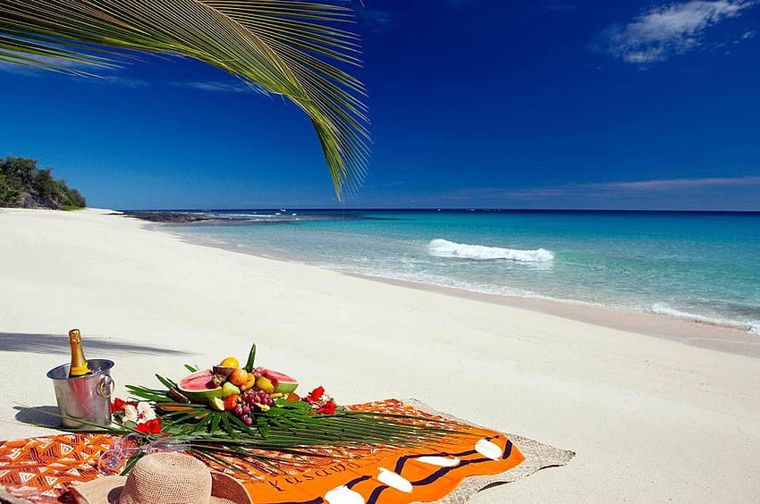 Playas: Picnic Océano Playa Tropical Romance Ocio Fruta fondo de pantalla