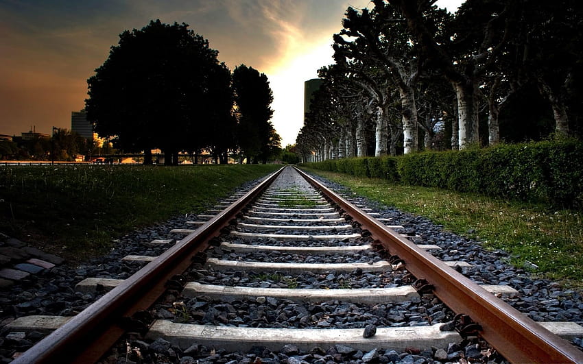 railroad tracks perspective HD wallpaper