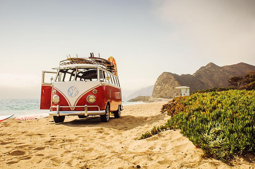 Vintage California Beach, yaz minibüsü HD duvar kağıdı