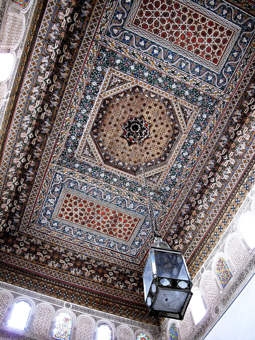 Bahia Palace ceiling in 2019, bahia palace courtyard HD phone wallpaper