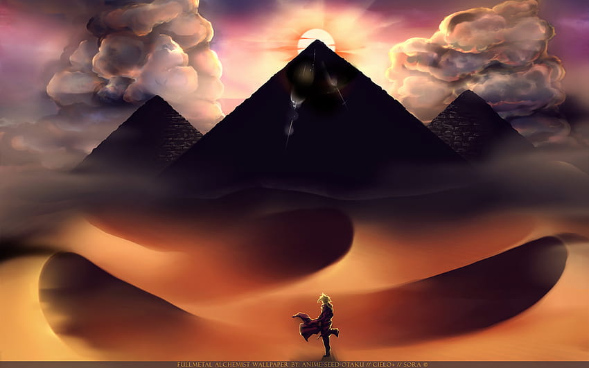 from anime FullMetal Alchemist with tags: Computer, Edward Elric, Desert, Pyramid, anime desert HD wallpaper