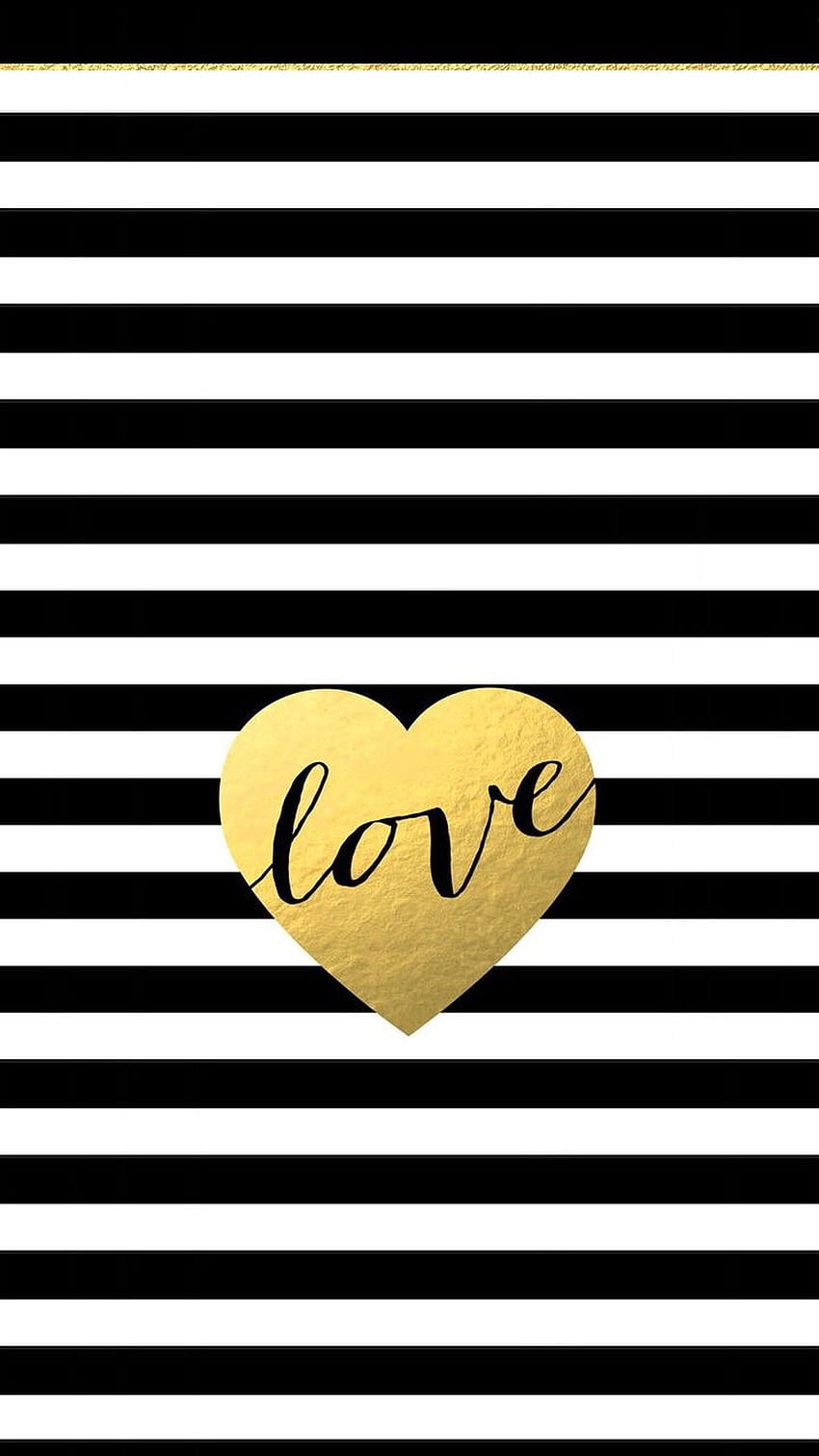 Black White Stripes Gold Heart Love Iphone Phone Backgrounds, iphone black and white love HD phone wallpaper
