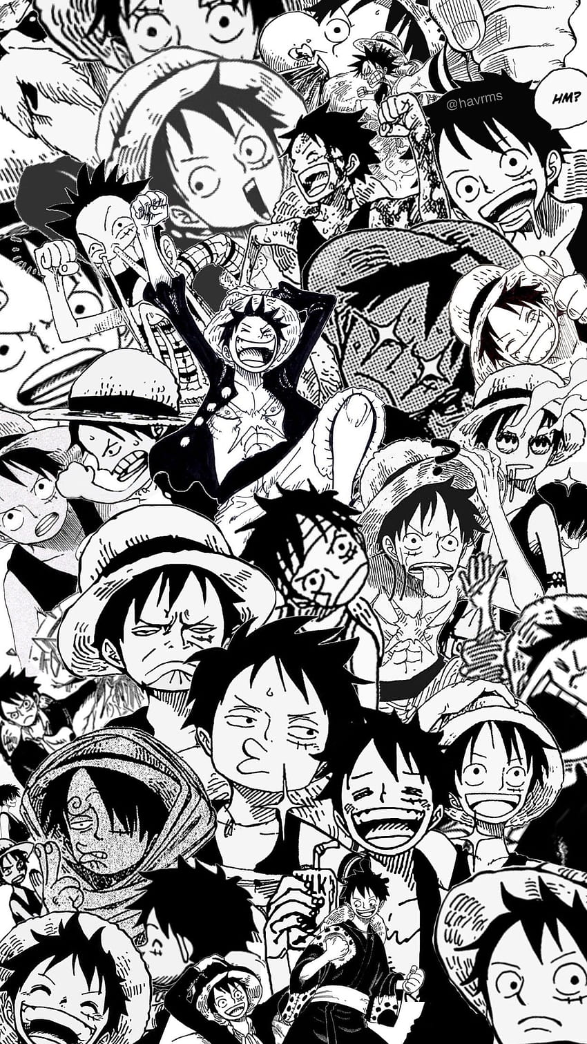one piece luffy, anime, kartun, ilustrasi, monokrom, hitam dan putih, karakter fiksi, seni, buku komik, tim, fiksi, luffy hitam dan putih wallpaper ponsel HD