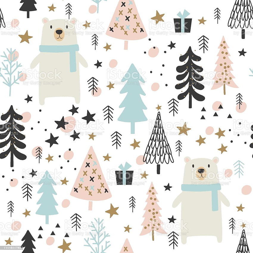 Inverno Natale Seamless Pattern Vector Bambini Sfondi Bambini Per Tessuto Tessile Abbigliamento Carta Scrapbooking Planner Sticker Illustrazione Stock Sfondo del telefono HD