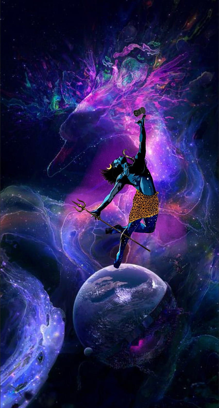 Lord Shiva as Nataraj in Brahmand Galaxy in creative art painting, lord shiva art HD phone wallpaper