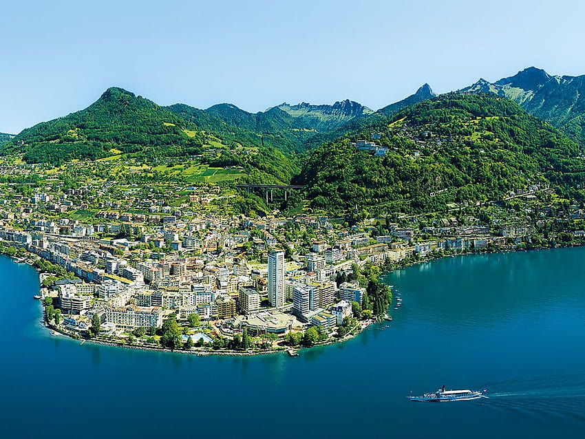 A beleza da Riviera de Montreux atrai empresas de todo o lago de Montreux, Suíça papel de parede HD