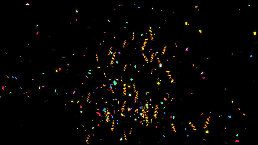 Animación de disparar papel de confeti colorido, cinta retorcida y negro ultra festival fondo de pantalla