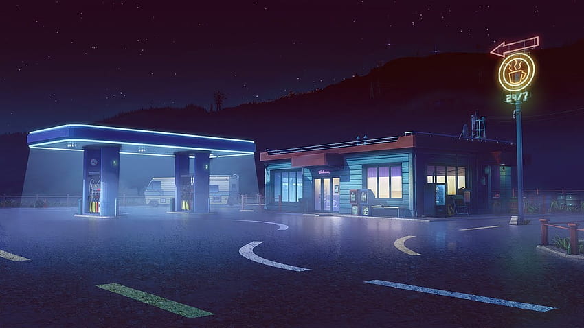 Aesthetic Anime Gif Rain, pom bensin estetika Wallpaper HD