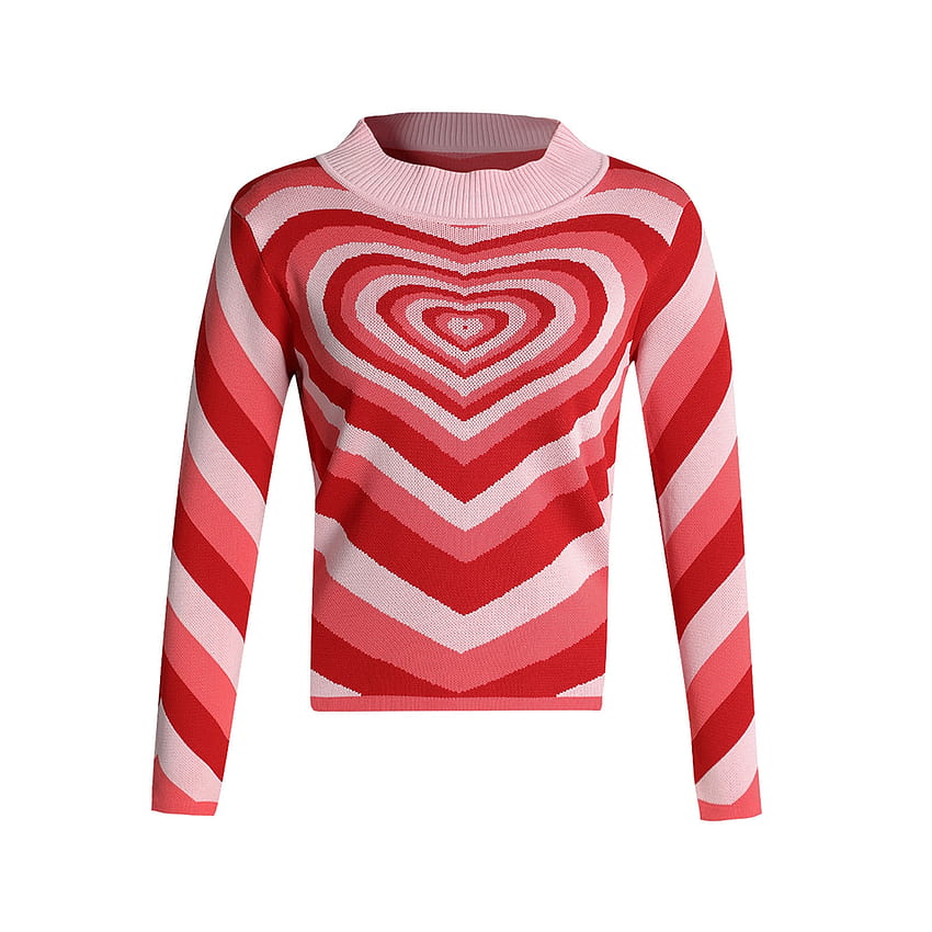 Awoscut Women 's Knit Heart Print Y Sweater Long Sleeve Pullover Sweatshirt Oversized Top HD phone wallpaper