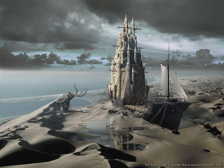 Surreal fantasy art 3D : The Sand Castle 3D, sandcastle HD wallpaper