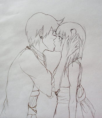 anime couple kissing drawing