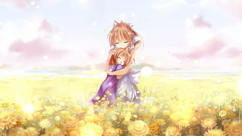 Couple cute flower anime mom children, anime mother with baby HD wallpaper