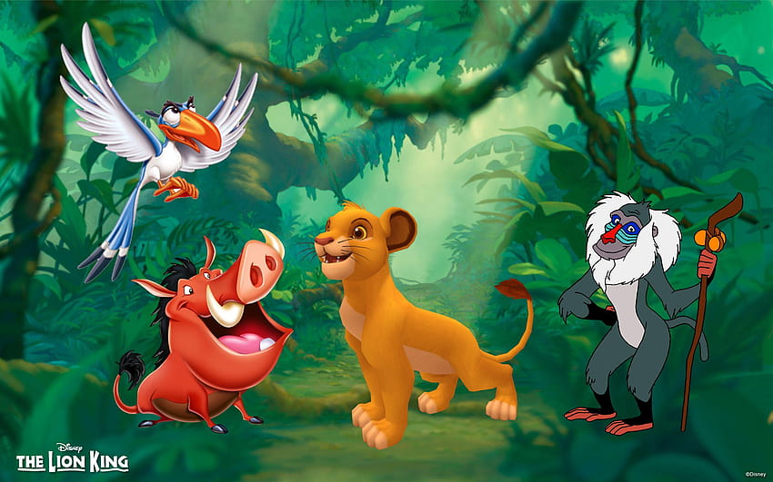 The Lion King Jungle Pig Pumbaa Parrot Zazu Simba Monkey Rafiki Wallpaper HD