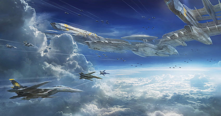 samolot, futurystyczny, grafika, chmury, Sento Yosei Yukikaze / i mobilne tła Tapeta HD