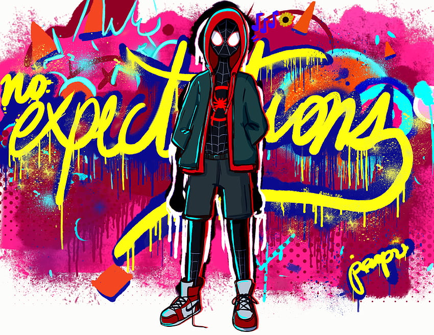 Spiderman Expectations Graffiti, expectations miles morales HD wallpaper