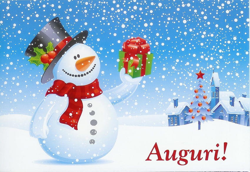 Auguri di Buon Natale ~ Snowman Christmas gift HD wallpaper
