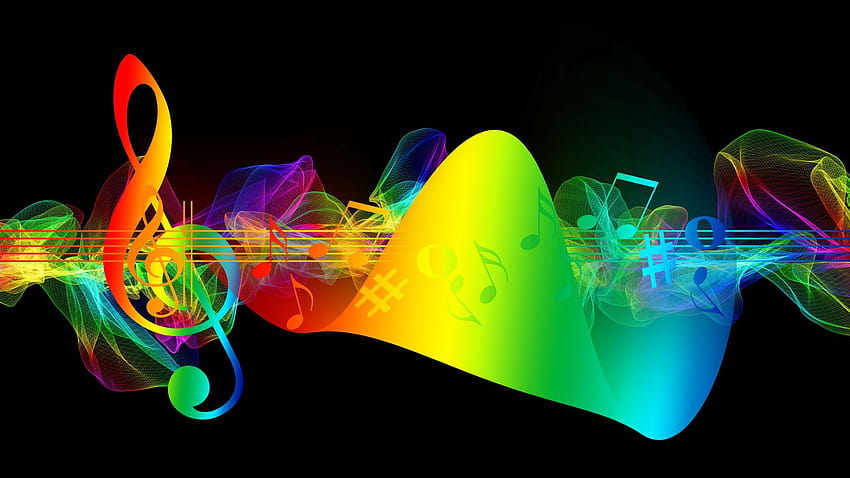 2048x1152 clave de sol, notas musicais, fundos multicoloridos, arco-íris ultrawide, música 2048x1152 papel de parede HD