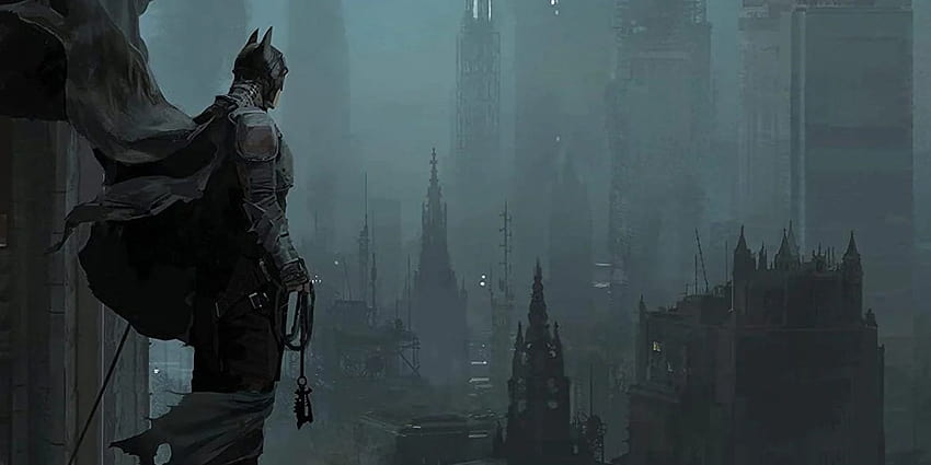 Il concept art di Batman mostra Bruce che domina una Gotham City grintosa, concept art di Batman 2022 Sfondo HD