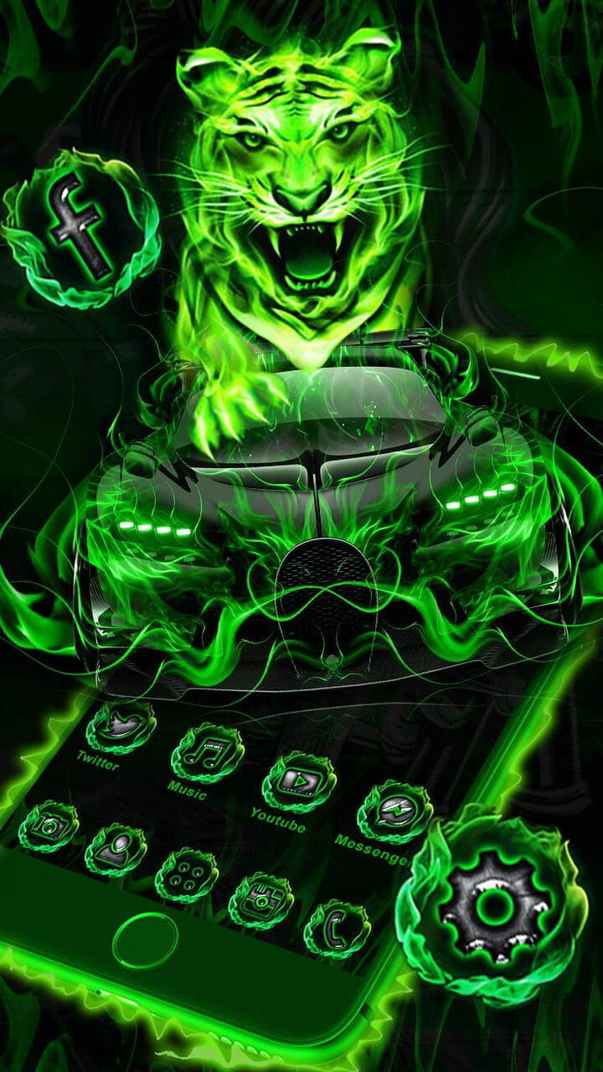 Api, Harimau, Tema Mobil, Langsung untuk Android, mobil api hijau wallpaper ponsel HD