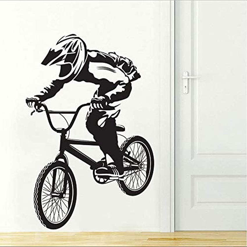 BMX Bisiklet Bisiklet Biker Erkek Sanat Dekoru Artı Boyutu Yatak Odası Ev Duvar Çıkartmaları Dekor Vinil Etiket IR2957 : Araçlar ve Ev Geliştirme HD duvar kağıdı