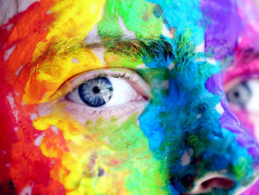 Face , Closeup, Paint, Colorful, Blue eyes, graphy, rainbow eye HD wallpaper