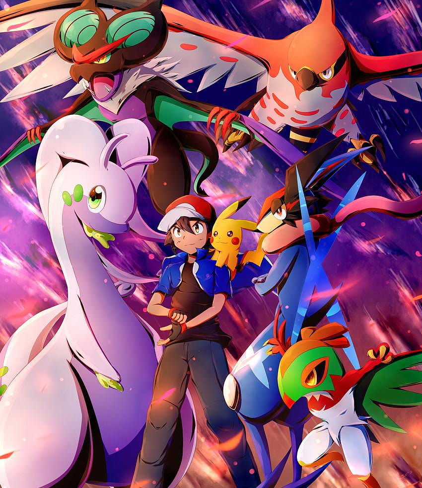 Pikachu, Satoshi, Greninja, Talonflame, Noivern und 3 weitere, Greninja-Zeichnung HD-Handy-Hintergrundbild
