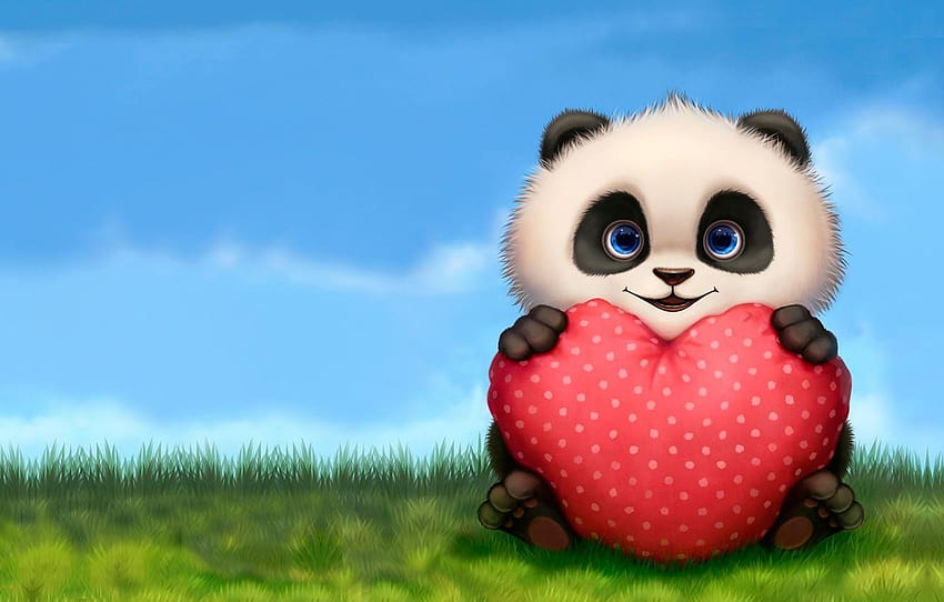 sommer, lächeln, stimmung, urlaub, herz, kunst, panda, panda valentine HD-Hintergrundbild