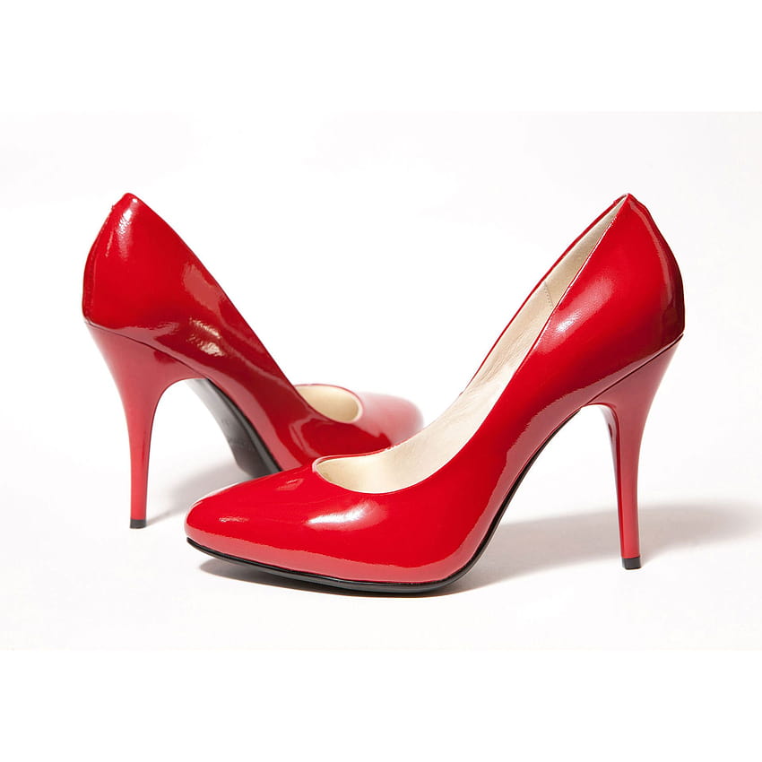 흰색 배경 데이터에 빨간색 하이힐 여성 신발, 여성 신발 HD 전화 배경 화면