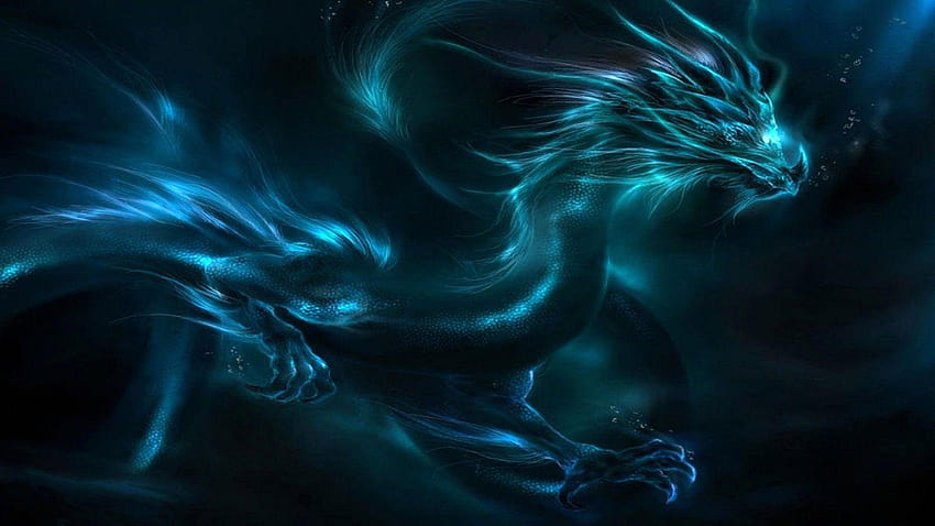 Dragón azul de fantasía, dragón malvado fondo de pantalla