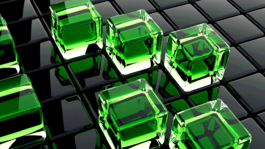 緑のガラス キューブ 3 d、 高画質の壁紙