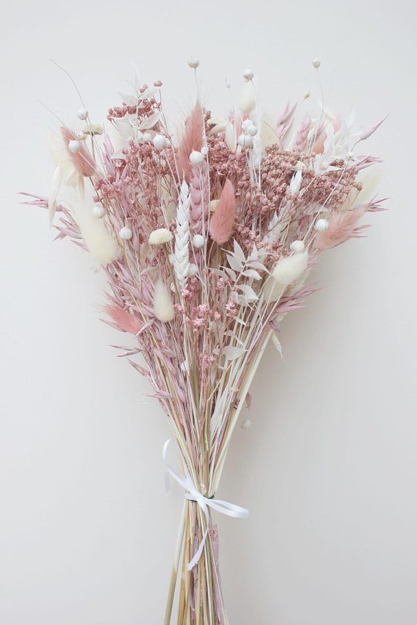 ดอกไม้แห้งสีชมพูและสีขาว การจัดดอกไม้ วอลล์เปเปอร์โทรศัพท์ HD