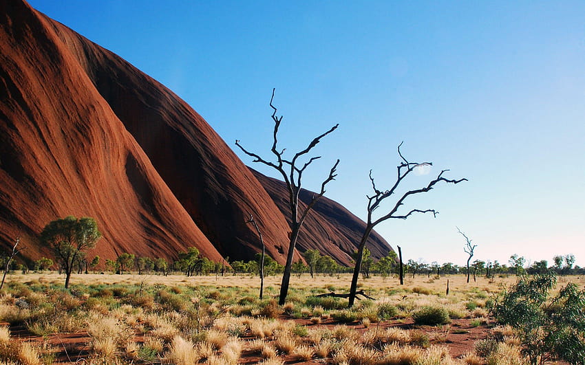 Sky Deserts Clear Blue Rock Uluru Day Shrubs Skies Ayers Nature, cloudy deserts HD wallpaper