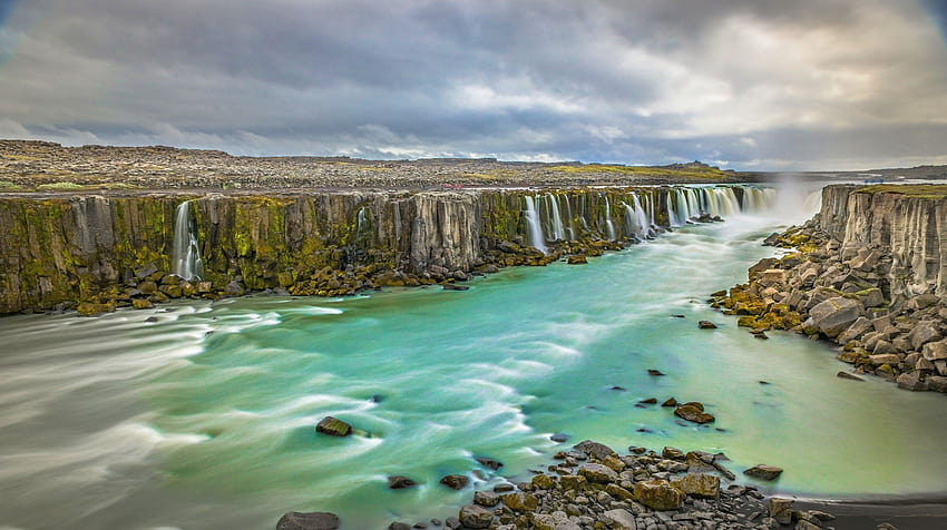 nature, Landscape, Waterfall, Iceland, Canyon, Clouds, Mist, waterfall summer HD wallpaper