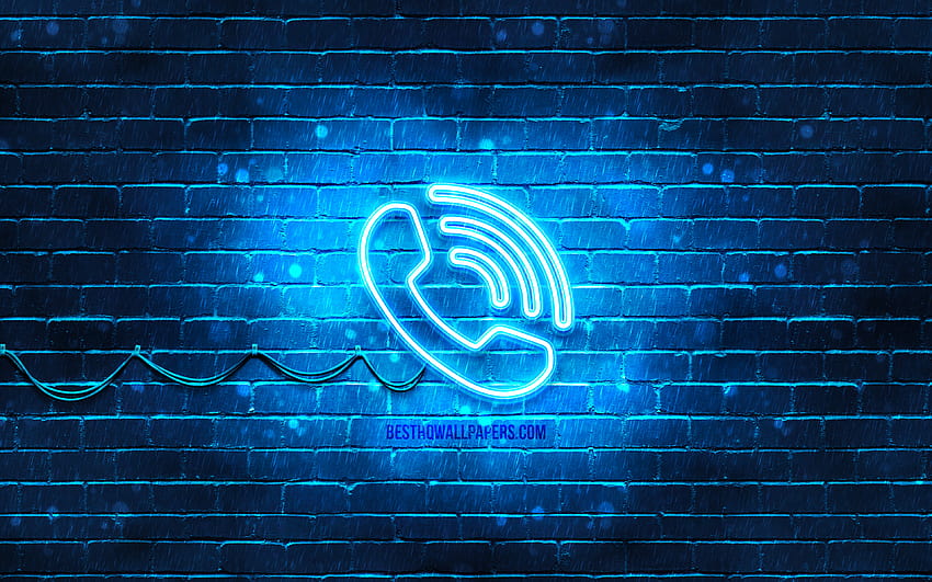 Phone Call neon icon, blue background, neon symbols, Phone Call, neon icons, Phone Call sign, technology signs, Phone Call icon, technology icons with resolution 3840x2400. High Quality, phone icon HD wallpaper