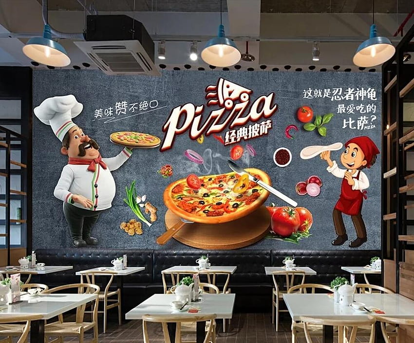 Niestandardowy mural 3D czarny ręcznie malowane europejskie i amerykańskie jedzenie pizza tła ścienne malarstwo dekoracyjne Tapeta HD