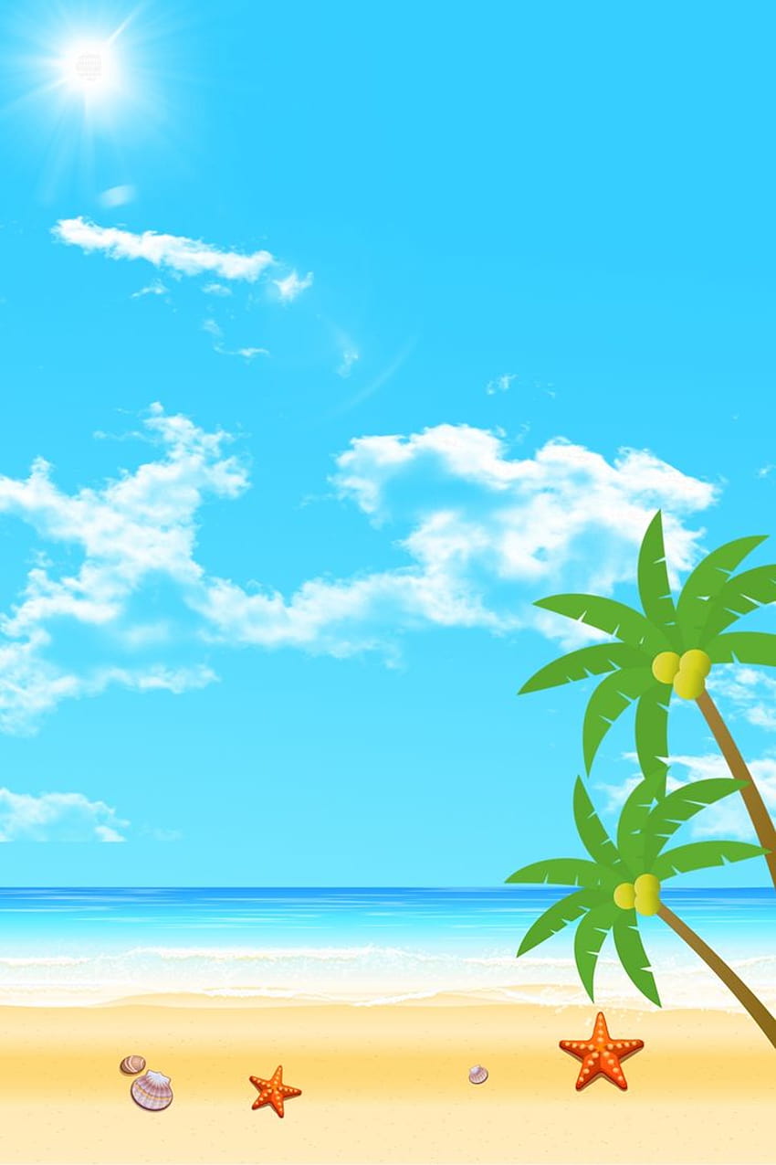 Summer Seaside Erfrischende Hintergründe, Sommerkartoon HD-Handy-Hintergrundbild