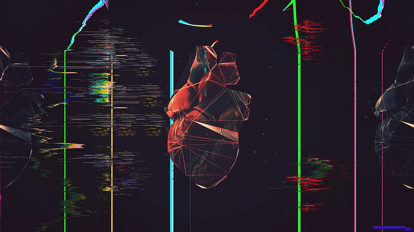 Ilustrasi hati manusia hitam dan merah , seni glitch, seni poligon • Untuk Anda Untuk & Seluler, glitch heart Wallpaper HD