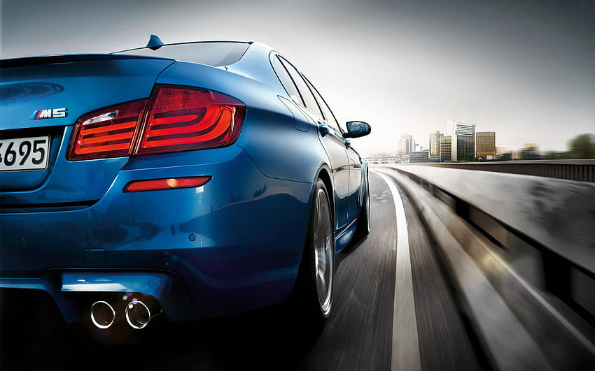 Blue BMW M5 Rear Speed View, full blue cars HD wallpaper