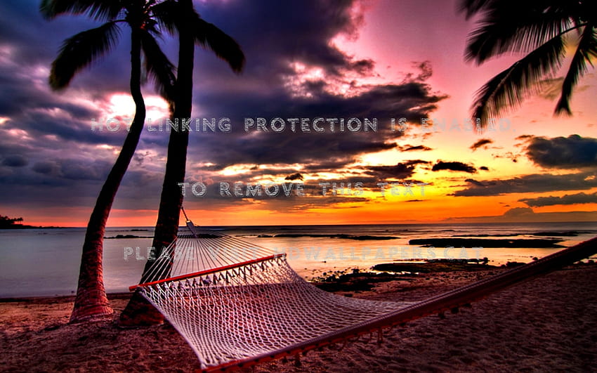 tropical sunset sky clouds rest sea hammock HD wallpaper
