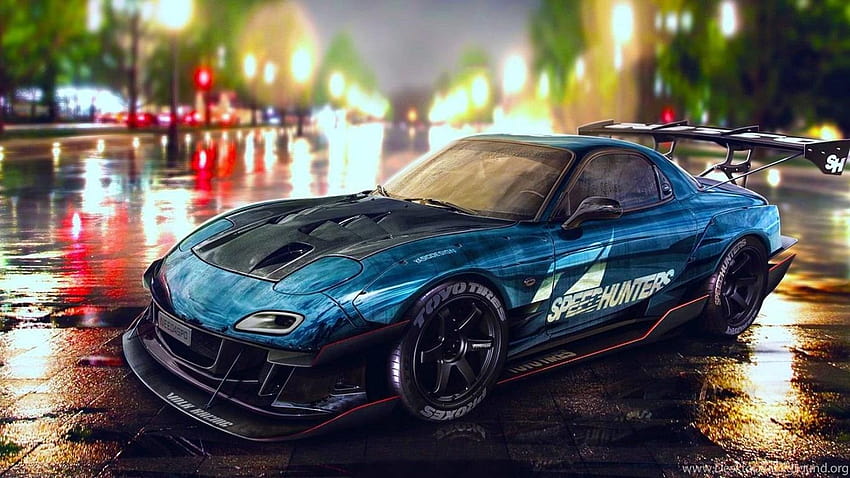 Синя кола Mazda RX7 за автомобил Mazda HD тапет