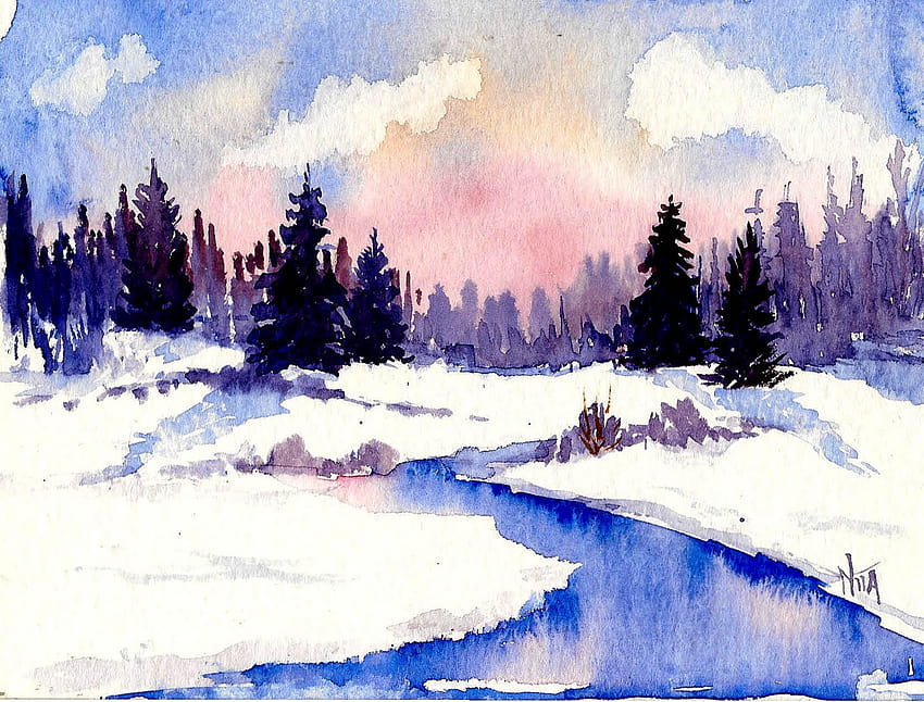 Winter Watercolour paintings HD wallpaper